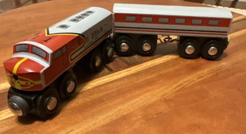 1990's Brio Wooden SANTA FE Locomotive and Coach #33423 Trains of the World