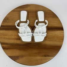 New NWOB Womens Azalea Wang Stetson White Casual Leather Slides Sandals Size 8