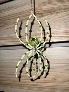 Green Beaded Hanging Spider Suncatcher 