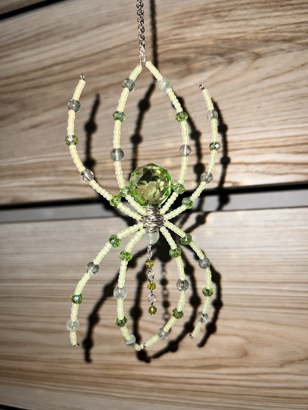 Green Beaded Hanging Spider Suncatcher 
