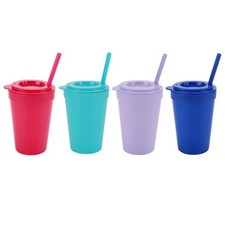 Multi-Colored 4-Pack Plastic Tumblers with Lids and Straws 15 oz Capacity