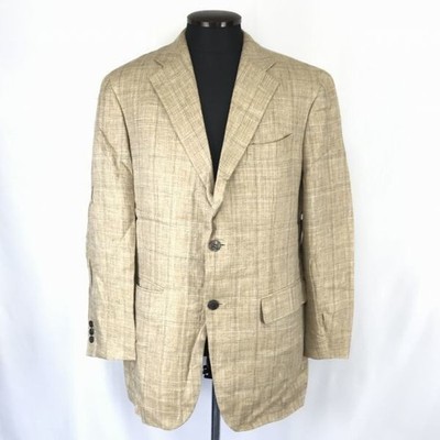 LANVIN Linen Tailored Jacket L Beige 2-Button Made in Japan
