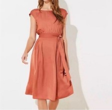 Loft Peach Amber Fit And Flare Dress Size 4 Silky Satiny Burnt Orange