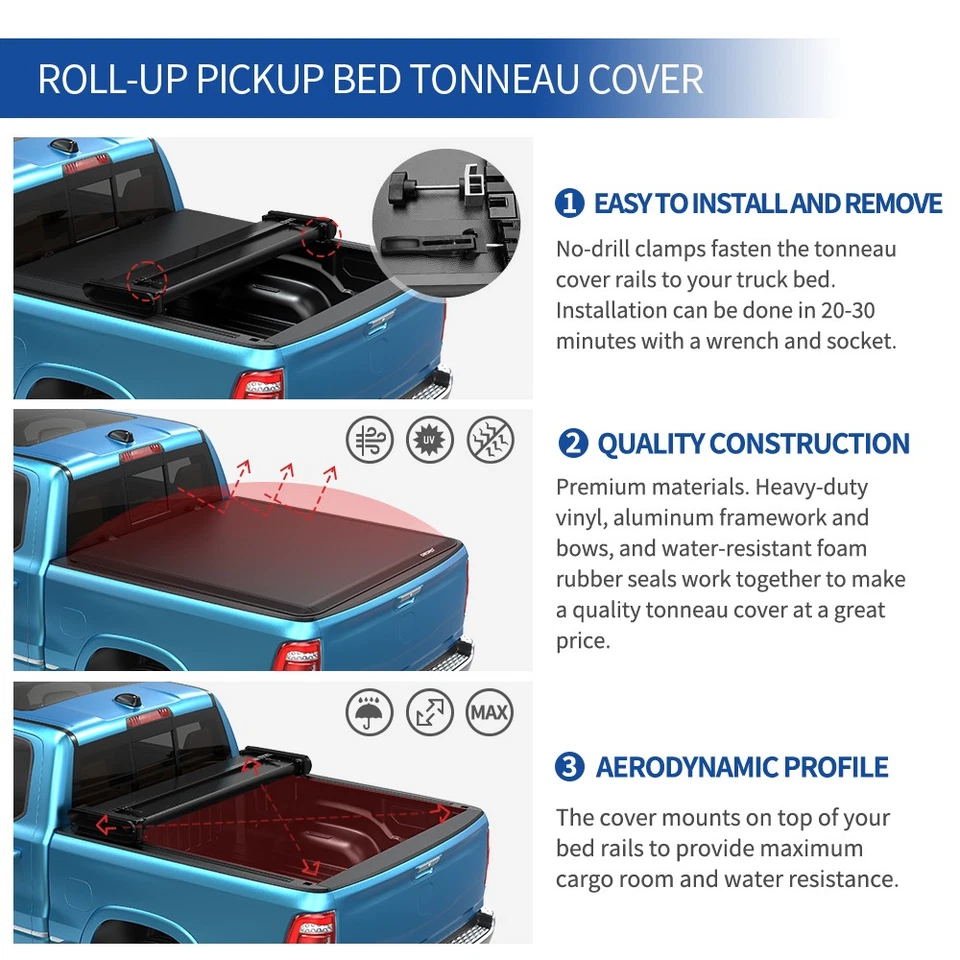 6.5FT Soft 4-Fold Tonneau Cover For 2007 - 2013 Chevy Silverado 1500 Sierra 1500 Foto 4 de 4