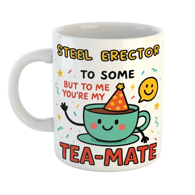 Konfetti Tasse Geschenk - STAHLAUFRICHTER außen, TEA-MATE innen - personalisiert