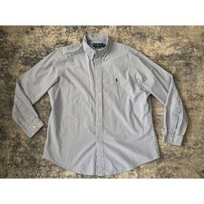 Ralph Lauren Shirt Mens Custom Fit 17 Gingham Check Button Down Long Sleeve Blue