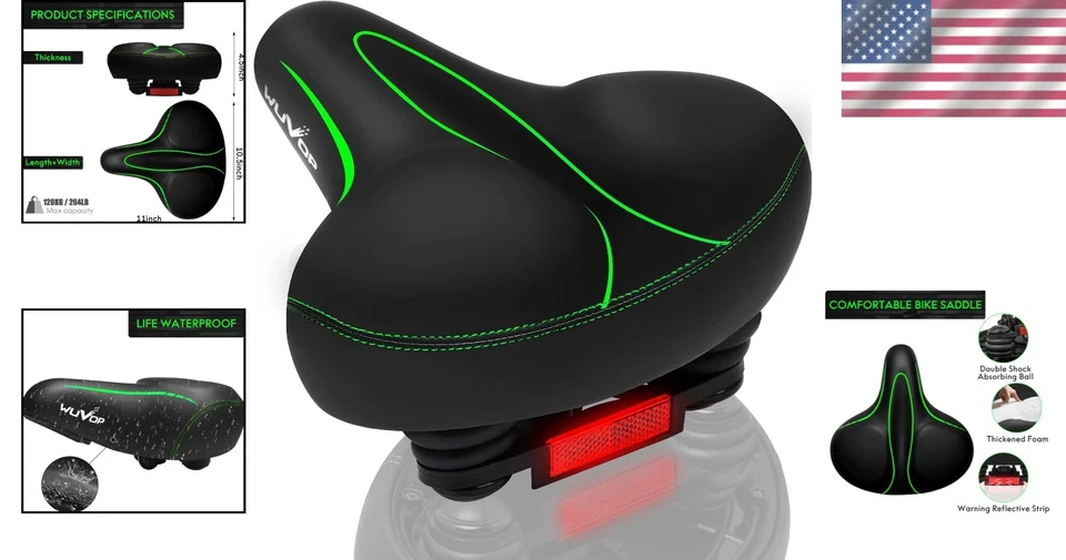 Asiento de bicicleta de gran tamaño ancho impermeable cómodo cojín para hombre mujer Foto 2 de 4