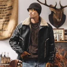 Retro Plush Leather Jacket Men Cotton Jacket Winter Motorcycle Fur Cotton Jacket