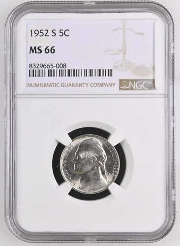1952-S Jefferson nickel graded by NGC MS66