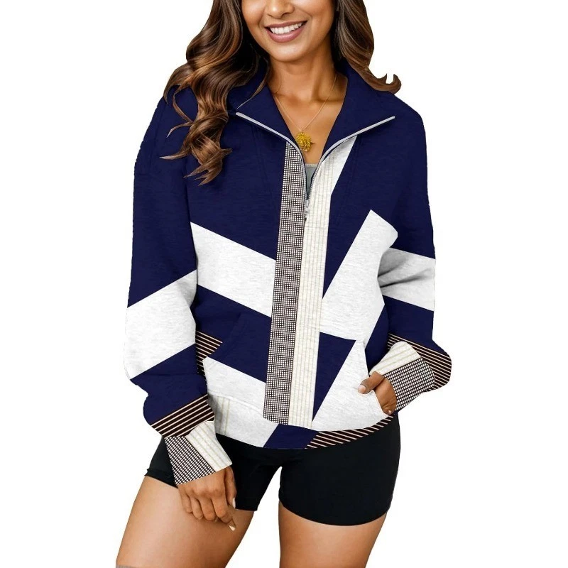 Sudadera informal de manga larga para mujer Pullover de gran tamaño con cremallera media cremallera Top Foto 2 de 4