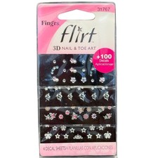 Fingrs Flirt 3D Nail Toe Art Decals Butterfly Flower Star Rhinestone 4 Sheets