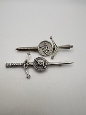 Two Vintage Silver Tone Scottish Kilt Pin Sword Clan Brooch s.