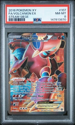 2016 POKEMON XY STEAM SIEGE #107 FULL ART/VOLCANION EX PSA 8