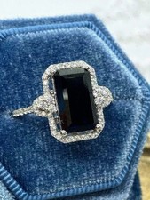 3Ct Emerald Cut Lab-Created Black Diamond Wedding Ring 14k White Gold Finish