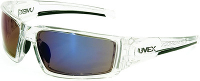 Uvex by  Hypershock Safety Glasses, Clear Frame with Blue Mirror Lens & Anti-Scr