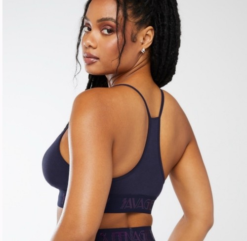 Savage X Fenty Womens Size L Vaporwave Forever Savage Neck Bralette Navy Blue - Picture 2 of 3