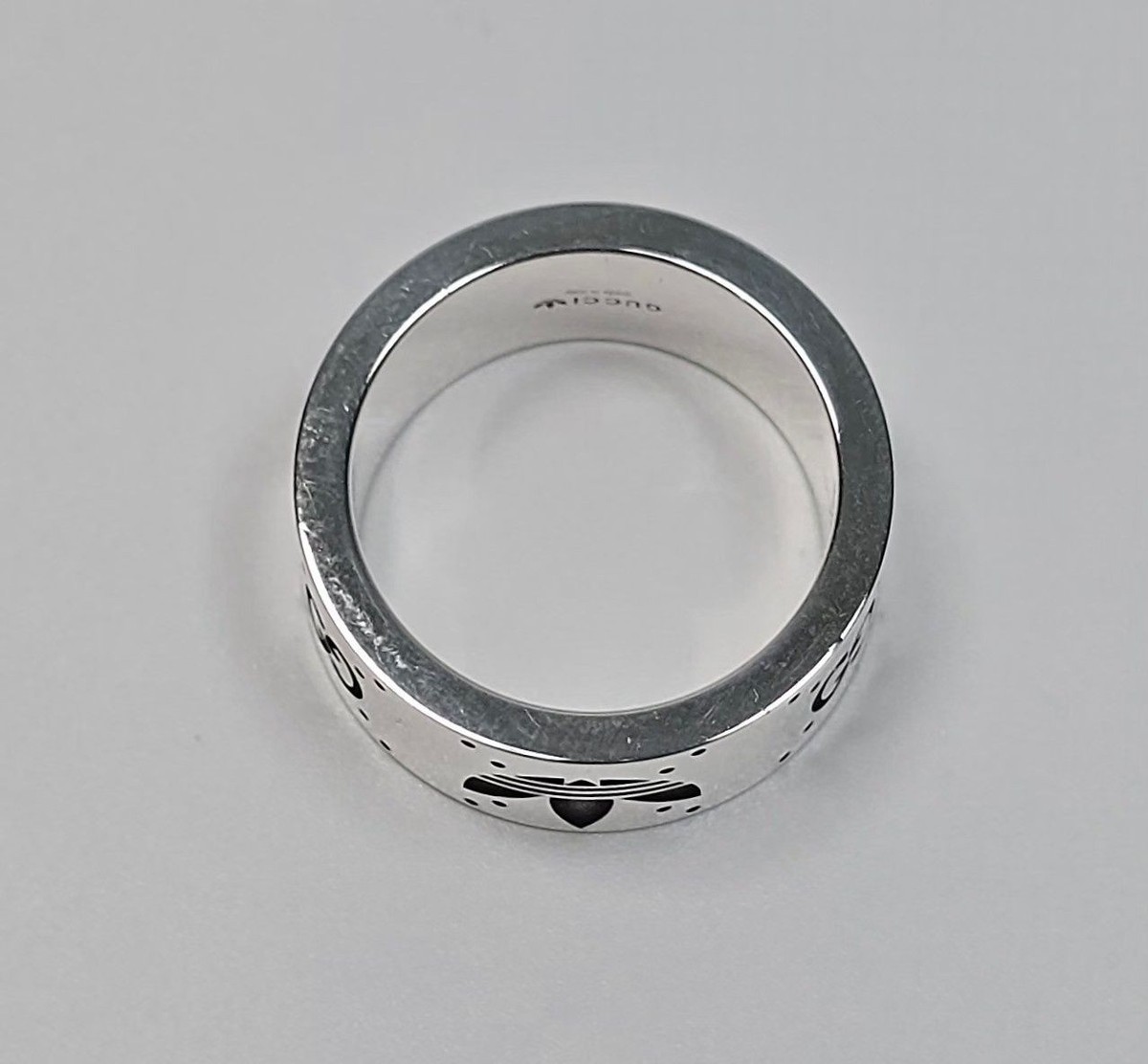 Gucci Adidas Trefoil GG Logo Engraving Sterling Wide Ring 17