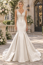Allure Bride Wedding Dress 12 Ivory Satin Mermaid Beaded Illusion 9402 $1,789