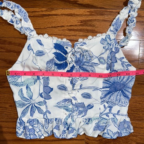 Urban Outfitters Goodie Lace Up Bustier Blue White Tank Top Size Small - Photo 11/12