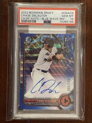 2022 Bowman Chrome 1st Auto Chase DeLauter CDA-CD Blue Wave /150 PSA 10