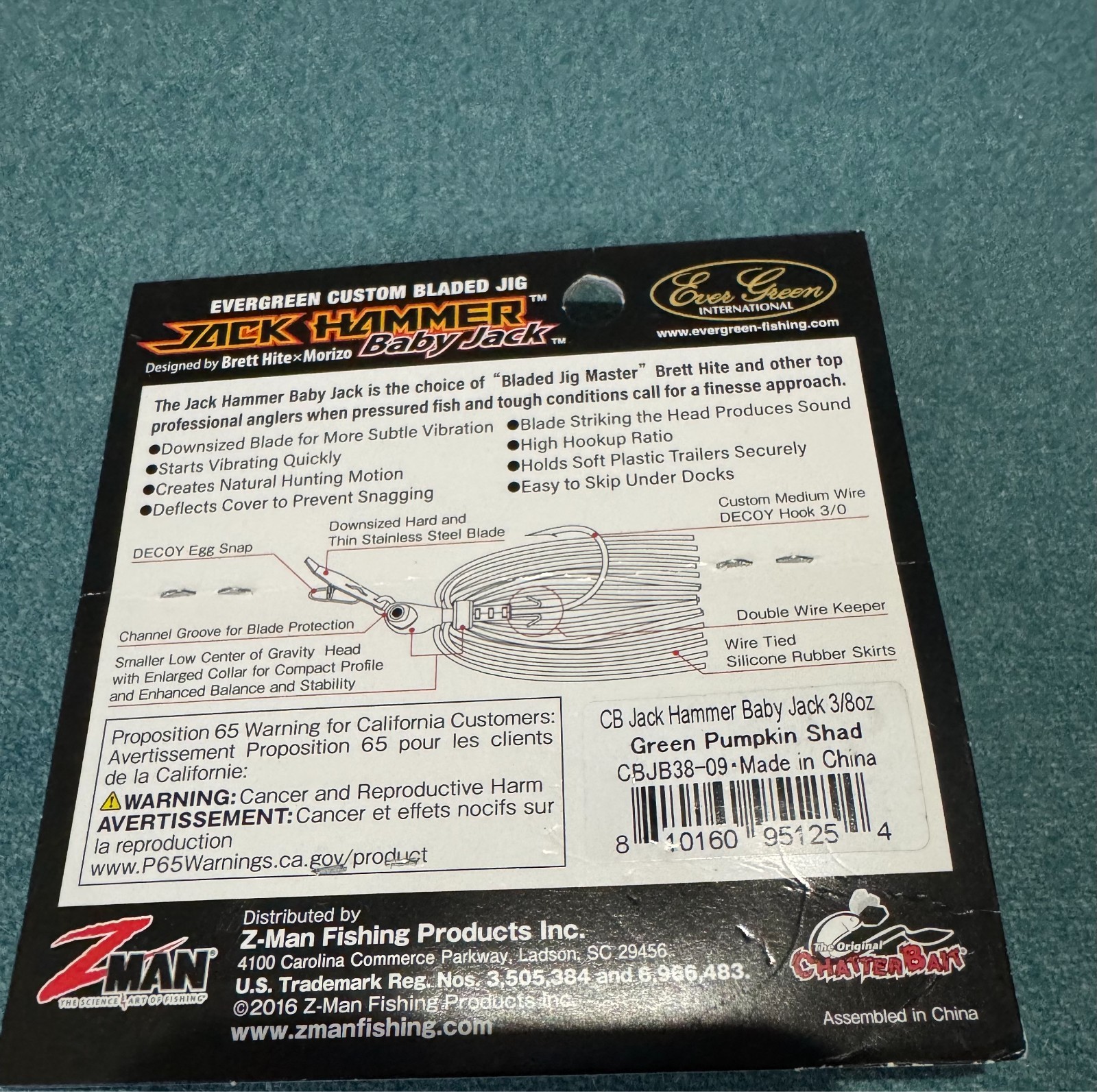 Z-Man Baby Jack Jack Hammer Chatterbait 3/8 Oz Green Pumpkin Shad - Image 2
