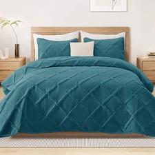 Exclusivo Mezcla Quilt Set Queen Size, Soft Modern Striped Teal Full Bedding