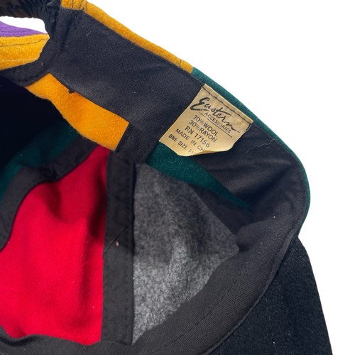 Vintage Eastern Accessoires Wollmischung mehrfarbig Colorblock Hut elastischer Riemen LESEN - Bild 8 von 11