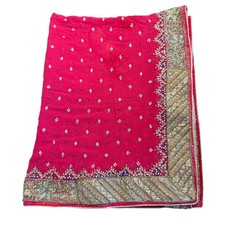 Pink Bridal Net Dupatta Heavy Zardozi Zari Embroidered Wedding Odhani Chunni