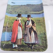 Vintage A Pavo Melamine Souvenir Pin Tray Wales Welsh Ladies 6" x 4 1/4" Kitsch