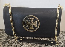 Tory Burch Reva Solf Lamb Leather Fold Over Clutch Gold Chain Convertible Bag 