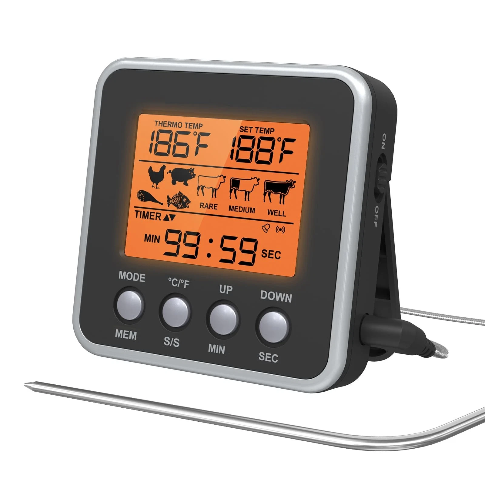 Digital Meat Thermometer for Oven, Food Thermometer with Large LCD, Backlight...