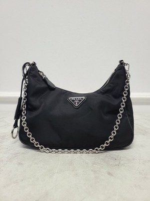 Prada Black Silver Triangle Logo Re-Edition 2005 Re-Nylon Hobo Bag 134386263
