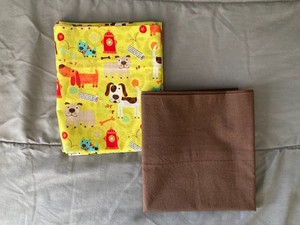 2 Handmade Standard Pillowcases - Doggie Print and Soild Brown