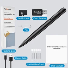 64GB Body Camera 1080P HD Nanny Camera Pen Mini Camera Pen Rechargeable Small