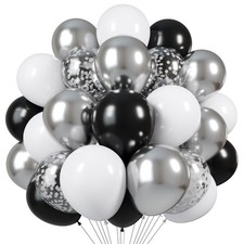 Black and Silver Balloons, 60pcs 12 Inches Black White Silver Confetti Balloo