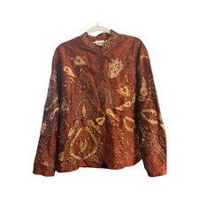 Chico's 1 M 100 Silk Embroidered Beaded Art to Wear Jacket Rust Boho