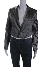 House of Harlow 1960 Womens One Button Cropped Blazer Jacket Silver Tone Small