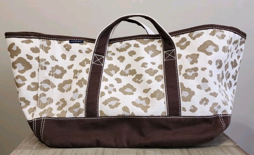 Lands' End Large Open Top Canvas Tote Bag Leopard Print Short Handles