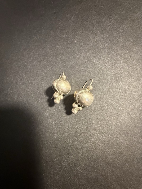 Vintage Mexican Modernist .925 Sterling Silver Puffy Oval Dangle Earrings