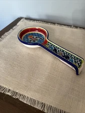 Mexican Pottery Hand painted Spoon Rest Floral Talavera Style Bright Colors