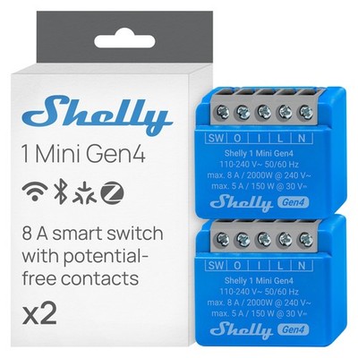Smart Relay Switch WiFi Zigbee Matter 8A 1 Channel 2 Pack Shelly Mini Gen4 Home