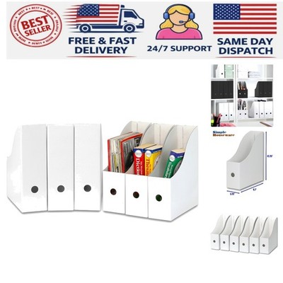 Stylish and Lightweight Magazine File Holder Box - 6 Pack, Foldable White Design