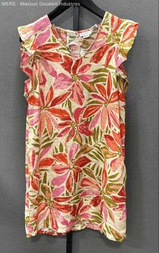 Nicole Miller Linen Dress Size S Tropical Floral Print Euro Summer Island Resort