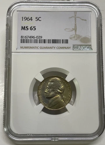 1964 Jefferson Nickel 5c NGC MS65 Mint State Uncirculated Coin