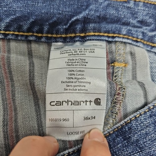 Carhartt Jeans 36x34 Loose Fit Straight Leg Mens Cotton Denim Work 101019 960 - Picture 10 of 11