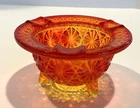 Amberina Glass Kettle Ashtray Daisy Button Pattern Red Orange Yellow Fenton Bowl