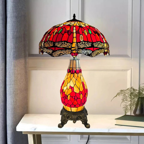 Tiffany Stil Cluster Tischlampe für Wohndeko Schlafzimmer Buntglas Lampe - Bild 4 von 12