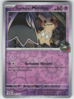 Team Rocket's Mimikyu 087/182 Uncommon Destined Rivals Pokemon Reverse Holo NM