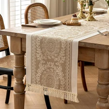 Table Runners 72 Inches Long Waterproof Boho Table Runner with Tassel Fringe,Tab