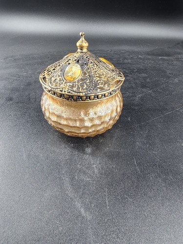 Vintage filigrane Puder oder Schmuck Glas Schale mit Deckel. Gebraucht auf Kommode oder Waschtisch - Bild 2 von 6